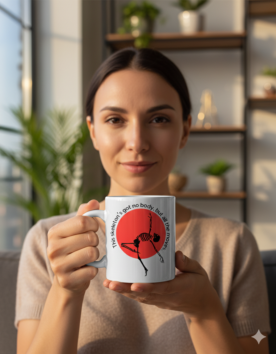 Funny Skeleton Halloween Dancing Mug | 11 oz Glossy Ceramic