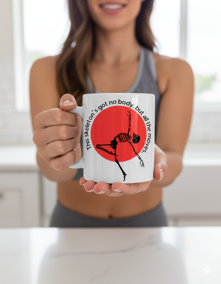 Funny Skeleton Halloween Dancing Mug | 11 oz Glossy Ceramic