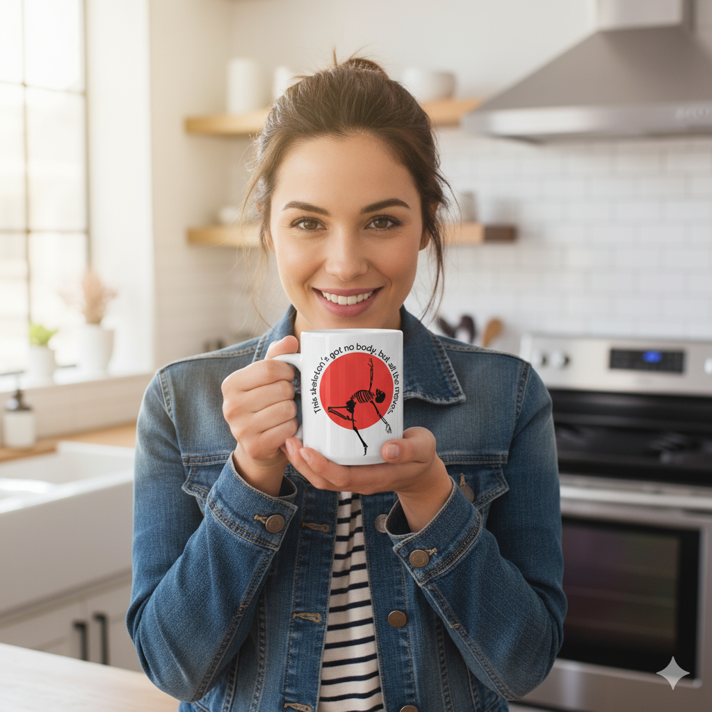 Funny Skeleton Halloween Dancing Mug | 11 oz Glossy Ceramic