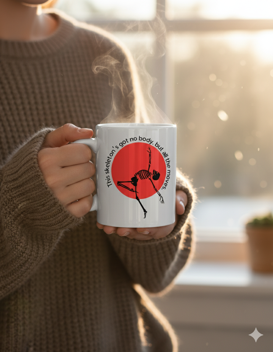 Funny Skeleton Halloween Dancing Mug | 11 oz Glossy Ceramic