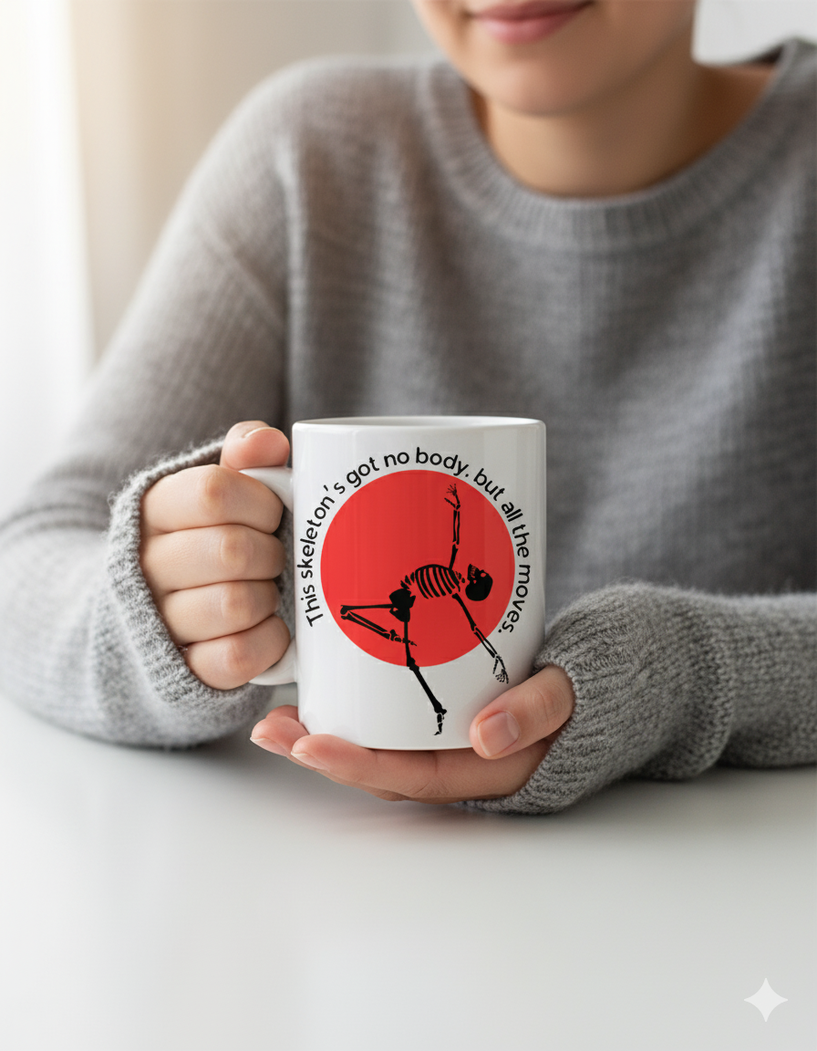 Funny Skeleton Halloween Dancing Mug | 11 oz Glossy Ceramic