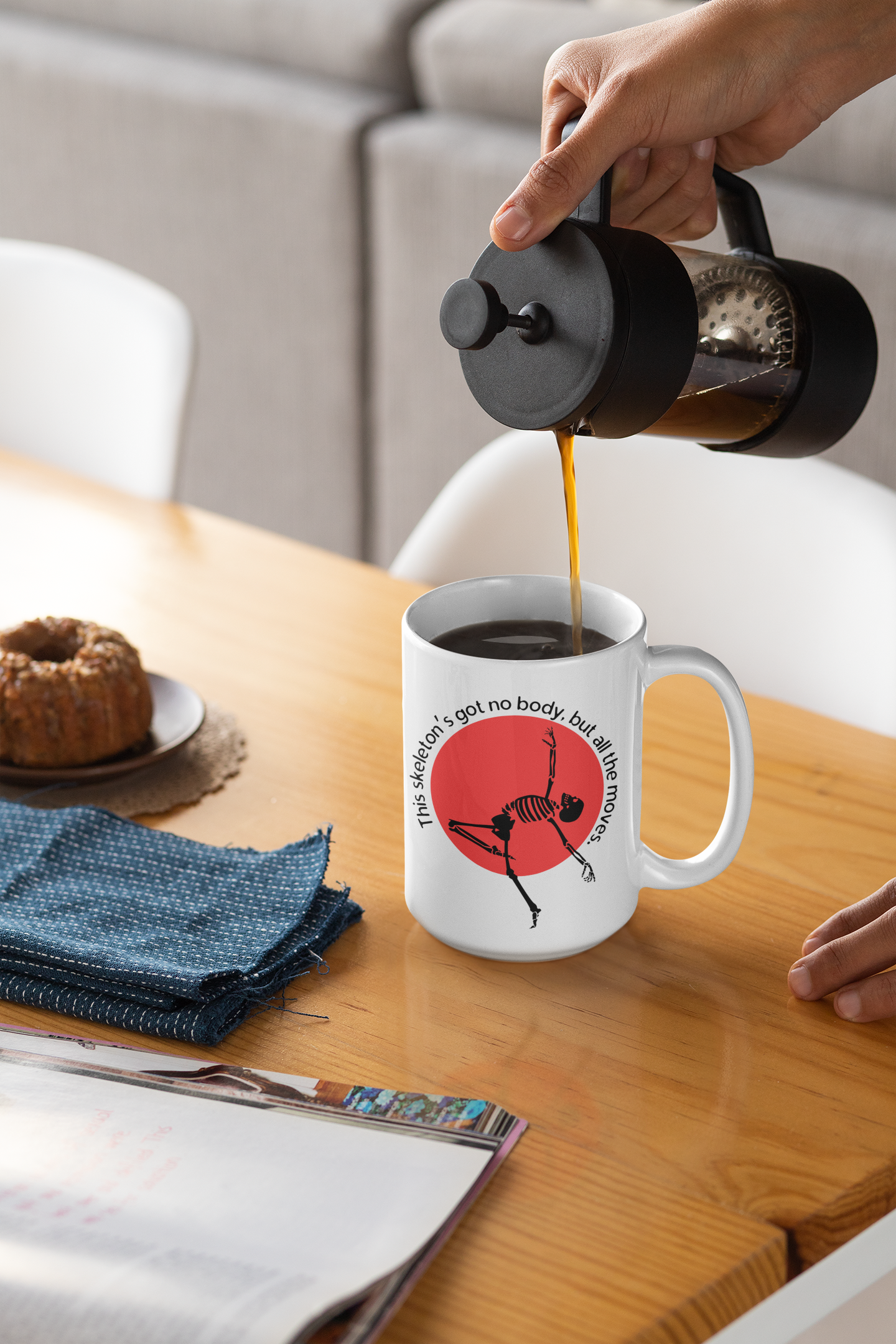 Funny Skeleton Halloween Dancing Mug | 11 oz Glossy Ceramic